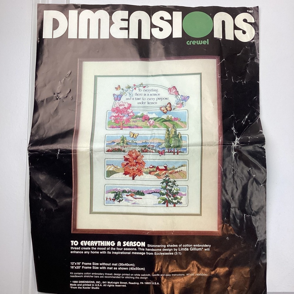 Vintage 1989 Dimensions Crewel Kit To Everything A Season Linda Gillum 1360